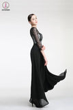Long Sleeves Black Lace Cap Sleeves Prom Party Dresses KPH0014