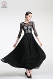 Long Sleeves Black Lace Cap Sleeves Prom Party Dresses KPH0014