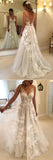 Fabulous Tulle A-line V-neck Floor Length Lace Wedding Dresses With Appliques KPW0134
