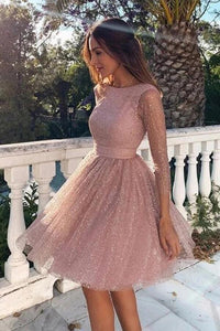 Charming Sparkly Long Sleeve Backless Homecoming Dresses Party Dress KPH0121