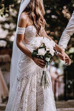 Mermaid Lace Sweetheart Elegant Bridal Long Wedding Dresses, Boho Bridal Dress KPW0137