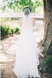 Flowy Off the Shoulder Chiffon Beach Wedding Dress, Simple Long Pleated Bridal Dress KPW0278