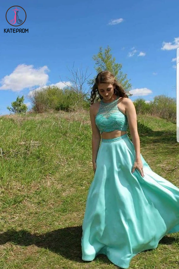Kateprom Beauty 2 Pieces Beading Long A line Floor Length Prom Dresses kateprom Kateprom Beauty 2 Pieces Beading Long A line Floor Length Prom Dresses kateprom