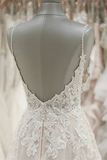 Kateprom Stunning A line Spaghetti Straps Lace Appliques Backless Wedding Dress KPW0639