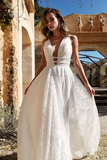 Kateprom Rustic Lace Wedding Dress V neck Backless Wedding Dress for Sale KPW0646