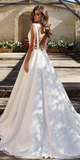 Kateprom Rustic Lace Wedding Dress V neck Backless Wedding Dress for Sale KPW0646