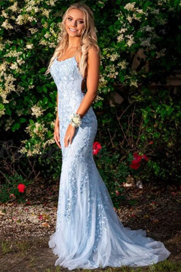 Kateprom Blue Lace Prom Dresses Long, Evening Dress, Dance Dress, Graduation School Party Gown KPP1413