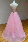 Kateprom Chic A line Spaghetti Straps Sparkly Prom Dress Tulle Evening Dress KPP1475