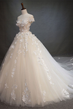 Kateprom Chic Ball Gown Off The Shoulder Applique Prom Dress Tulle Wedding Dress KPW0705