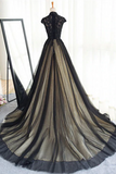 Kateprom Chic A line High Neck Black Tulle Floor Length Modest Prom Dress Evening Dress KPP1546
