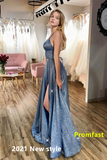 Kateprom Sparkly Spaghetti Straps Prom Dresses, Graduation Dress With Split KPP1351