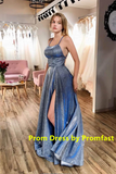 Kateprom Sparkly Spaghetti Straps Prom Dresses, Graduation Dress With Split KPP1351
