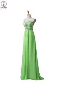 Sage Chiffon Long Beaded Empire Prom Evening Dresses KPP0009
