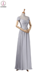 Modest Gray Chiffon Long Prom Dresses KPP0010