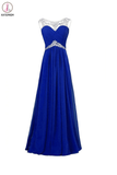 Chiffon Royal Blue Beaded Long Prom Evening Dresses KPP0012