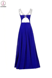 Chiffon Royal Blue Beaded Long Prom Evening Dresses KPP0012
