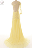 Lace Chiffon Daffodil Long Prom Dresses Evening Dresses KPP0014