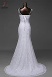 Mermaid V-neck Sweep Train Lace Wedding Dress with Beading KPW0016