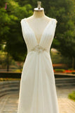 Charming V-Neck Long Chiffon Beach Wedding Dress KPW0010