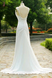 Charming V-Neck Long Chiffon Beach Wedding Dress KPW0010