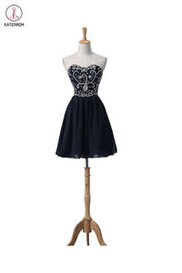 Navy Blue Chiffon Beaded Short Prom\Evening Dresses KPH0005