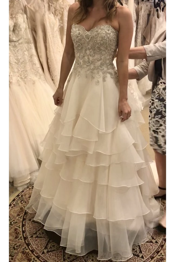 Romantic Sweetheart Beaded Bodice tiered Wedding Dress, Long Beautifully Bridal Dress KPW0307