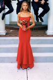 Kateprom Red Mermaid A Line Strapless Prom Dress, New 2021 Formal Evening Dresses KPP1312