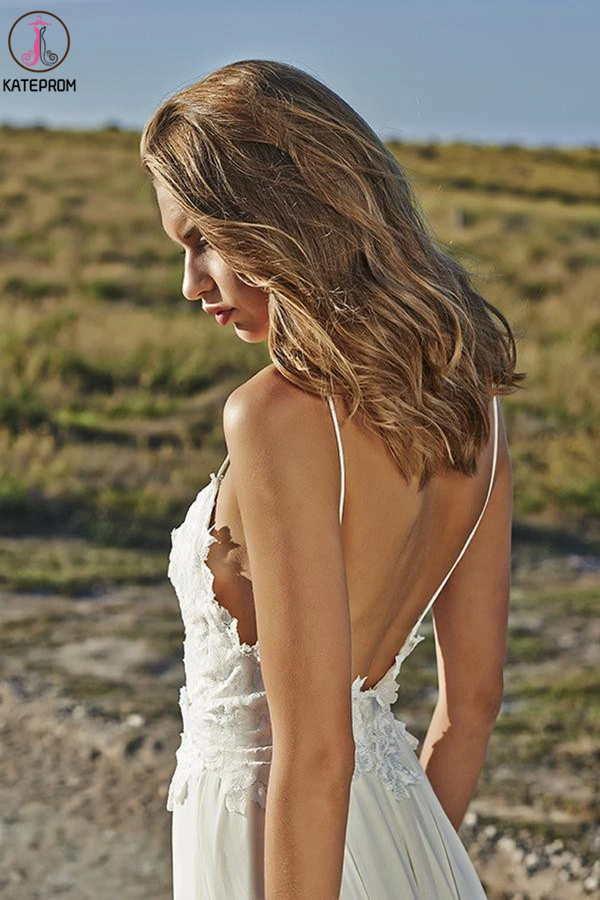 Kateprom Boho Lace White Beach Wedding Dresses Sexy Open Backs Wedding   kateprom