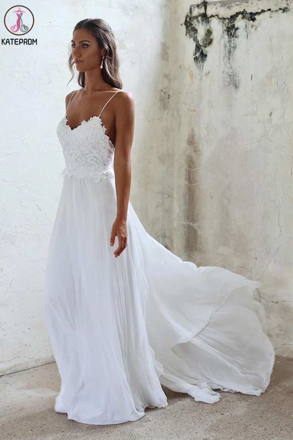 Kateprom Boho Lace White Beach Wedding Dresses Sexy Open Backs Wedding   kateprom