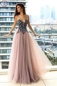 Kateprom A line Long Tulle Fancy Strapless Unique Prom Dress for Sale KPP1315