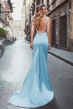 Kateprom Light Sky Blue Mermaid Prom Dresses Straps Modest Long Prom Dress Evening Dresses KPP1318