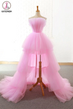 Kateprom A-line Pink High Low Prom Dress Tulle Formal Dresses Evening Gowns for Sale KPP1319