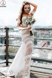 Kateprom Elegant Sweetheart Lace Strapless Mermaid Ivory Wedding Dresses, Long Bridal Dresses KPW0604