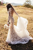 Kateprom Romantic Long Appliques Backless Lace Mermaid Ivory Long Sleeve Wedding Dresses KPW0605