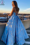Kateprom A-line Spaghetti Straps Blue Long Prom Dress, Evening Dress online KPP1330
