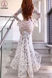 Kateprom Long Sleeve Trumpet Mermaid Deep V Wedding Dress With Lace Sexy Wedding Dress KPW0606