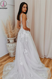 Kateprom A-line V Neck Soft Tulle Lace Appliques Romantic Wedding Dress KPW0607