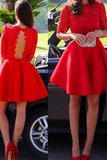 Kateprom Red A-line Bateau Short Mini Chiffon Homecoming Dress, Short Prom Dresses KPH0545