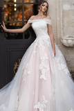Kateprom A-line Off-the-shoulder Rustic Wedding Dress Applique Wedding Gown KPW0615