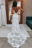 Kateprom Rose Lace Sheath Wedding Dresses Spaghetti Strap Boho Beach Wedding Dress KPW0618