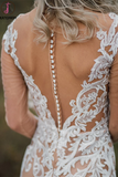 Kateprom Boho Wedding Dress With Nude Underlay Tulle Lace Applique Wedding Dress Bridal Gown KPW0621