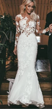 Kateprom Trumpet/Mermaid Long Sleeve Lace Rustic Wedding Dresses With Applique KPW0623