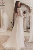 Kateprom Chic A-line Wedding Dresses Long Sleeve V neck Romantic Wedding Dress With Lace KPW0625