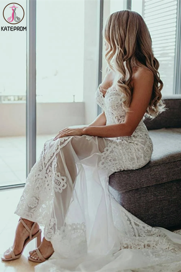 Kateprom Sweetheart Sheath/Column Lace Appliques Beach Wedding Dress K kateprom Kateprom Sweetheart Sheath/Column Lace Appliques Beach Wedding Dress K kateprom
