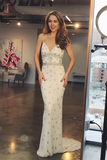 Kateprom Sheath/Column Prom Dress Spaghetti Straps V-neck Beaded Formal Evening Gowns KPP1339