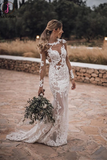 Kateprom Stunning Lace Appliques See Though Mermaid/Turmpet Wedding Dress Backless Rustic Wedding with Sleeves Gowns KPW0631