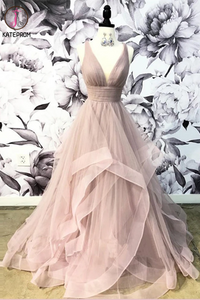 Kateprom Open Back Dusty Pink Long Prom Dress Simple Ball Gowns Unique Prom Dress Long Evening Gowns KPP1342