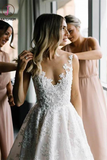 Kateprom Vintage Lace Wedding Gowns See Through Illusion Neck Wedding Dresses KPW0632