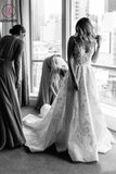 Kateprom Vintage Lace Wedding Gowns See Through Illusion Neck Wedding Dresses KPW0632