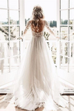 Kateprom Long Sleeves See Through Cheap Wedding Dresses, Sexy Backless A-line Bridal Dresses KPW0637